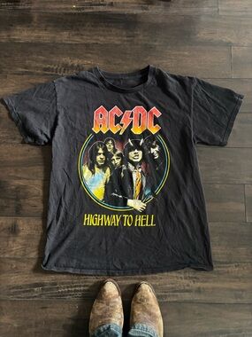 AC/DC Black Tee with Red and Yellow Logo